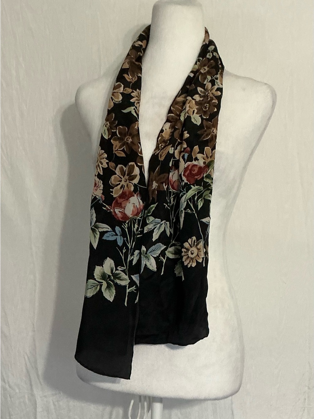 Adolfo Black Floral Garden Print Scarf